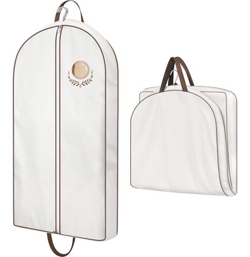 MISSLO 40" Cotton Garment Bags for Travel Waterproof Suit Bag Travel Mens Breathable Suit Cover Foldable Fur Coat Covers for Closet Storage for Women Short Hanging Clothes Bag for Jacket, Shirt, Dress - size: 40 inch