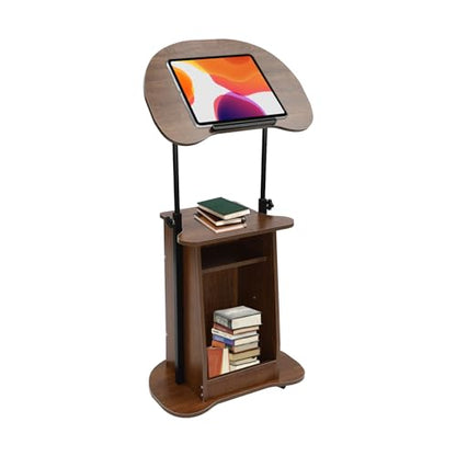 Lectern Podium Stand, Mobile Height Adjustable Church Classroom Lecture Portable Presentation Concert Podium with 4 Universal Wheels Adjustable Angle 0-90° Standing Laptop Cart - color: Brown(23.62w*14.57hin)