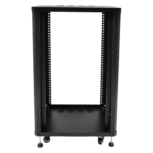 DJ Mixer Stand, Rolling Network Cabinet, Alloy Steel Audio Rack with Adjustable Depth, 4 Lockable Wheels & Leveling Feet, 300 lbs Load Capacity DJ Equipment Stand with Ventilation for Studio