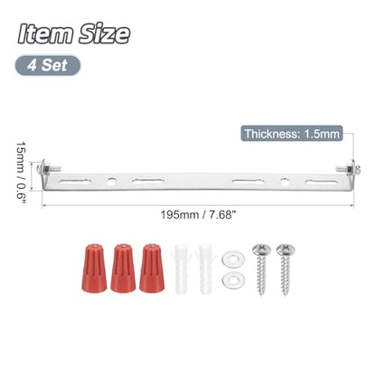 4 Set 195mm 7.68" Mounting Bracket Kit Silver Tone w/Screws | Universal Light Fixture, Ceiling Light Plate, for Chandeliers - size: 195mm (7.6")