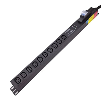 30A Rack PDU, L6-30P Power Distribution Unit with 10 C13 Outlets, 7200W 0U Vertical Rack Mount Power Strip with 6ft Cord, Circuit Breaker, Surge Protection and Aluminum Alloy Housing - color: Breaker Protected