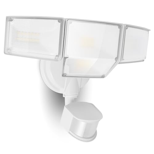 LUTEC 80W 9000LM LED Security Light Hardwire Motion Sensor Outdoor Lights, 4 Head LED Flood Lights Outdoor 5000K Daylight, IP65 Waterproof, Motion Detected Lights for Outside, Garage, Yard (White) - color: White, size: 1 Pack