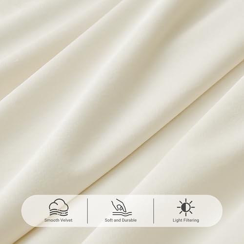Pinch Pleated Beige White Velvet Curtains Luxury Fabric 84" Long Thermal Insulated Room Darkening Velvet Drapes 84 inch Length 2 Panels Set Modern Elegant Warm Winter Bedroom Window Curtain Ivory - color: Beige White, size: 40"W x 84"L (Pack of 2)
