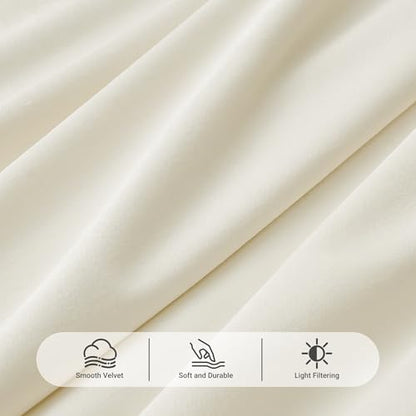Pinch Pleated Beige White Velvet Curtains Luxury Fabric 84" Long Thermal Insulated Room Darkening Velvet Drapes 84 inch Length 2 Panels Set Modern Elegant Warm Winter Bedroom Window Curtain Ivory - color: Beige White, size: 40"W x 84"L (Pack of 2)