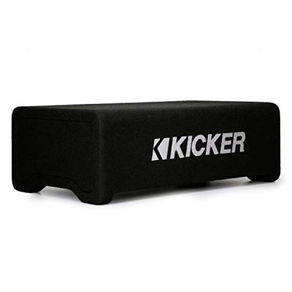 KICKER 48CDF124 Comp 12" Subwoofer in Down Firing Enclosure, 4-Ohm | Loaded ported box design, space-saving behind-seat truck fit, protected downward woofer, deep bass output, easy install
