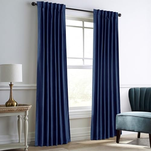 Dreaming Casa Royal Blue Velvet Room Darkening Curtains for Living Room Thermal Insulated Rod Pocket Back Tab Window Curtain for Bedroom 2 Panels 52" W x 96" L | Rod Pocket & Back Tab Top, Blackout Thermal Insulated Window Treatment Drapes for Living Room