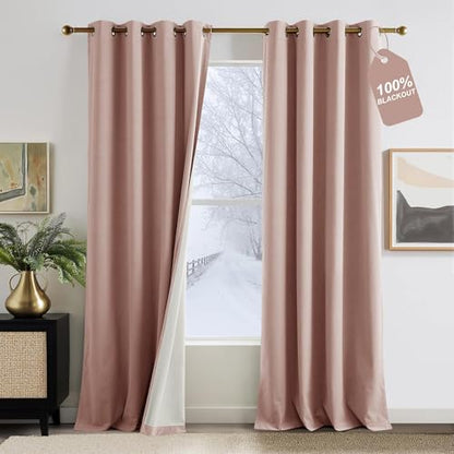 NICETOWN 100% Blackout Dusty Pink Velvet Curtains 90 inch Long for Girls - color: 100% Blackout - Dusty Pink, size: 52"W x 90"L (Pack of 2)