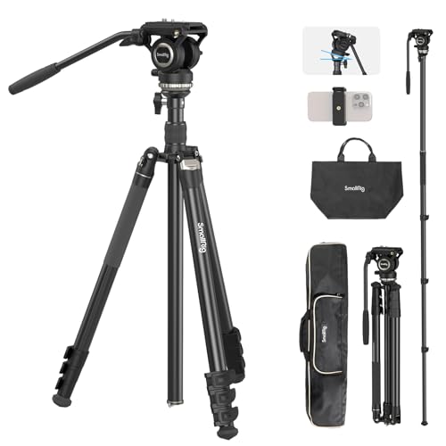 SmallRig 75"/ 192cm Video Tripod with ±15° Leveling Base Fluid Head CT210