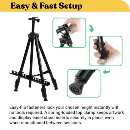 T-Sign 17 to 66 Inch Heavy Duty Easel Stand - Adjustable Metal Tripod Art Easel for Painting and Display, Portable Canvas Stand with Carrying Bag for Artists, Tabletop and Outdoor Use (Black, 1 Pack) - style: 66 Inch Anthracite Black (1 Pack)