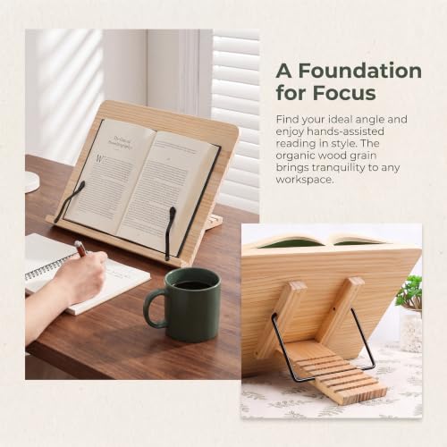 Reading Rack Wooden Bookshelf - Book Stand Foldable with 8 Adjustable Positions and Page Clips,Suitable for cookbooks、iPads、laptops、Sheet Music、and Reading Stands - size: 11x7.9inch