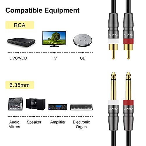 J&D Dual 1/4 inch TS to RCA Cable, 9 feet, Heavy Duty Audio Interconnect, Compatible with AV Receiver, Speaker, Amplifier - size: 9 Feet
