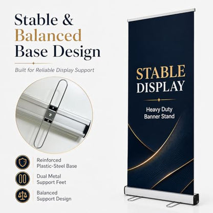 60" x72–92" Heavy Duty Retractable Banner Stand with Reinforced Base and Padded Carrying Bag, Roll-Up Display for Trade Shows, Exhibitions & Events (Stand Only) - size: 60" W x 72–90" H