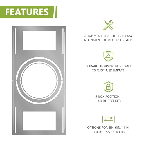 48-Pack New Construction Mounting Plate, 8-9-11in, LED Recessed Lighting Housing Kits, Flat Steel Rough-in Bracket Fixture for LED Light Bar, Shallow Recessed Lighting Housing Plate - color: Symmetric 8-9-11", size: 48 Pack