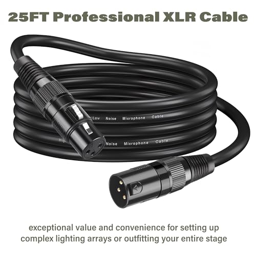 25ft DMX Cable, Flexible 3 Pin XLR Cables, Professional Gold-Plated Male to Female DMX Cables for Stage Lighting Moving Head Lights Audio DJ Equipment (4 Pack)