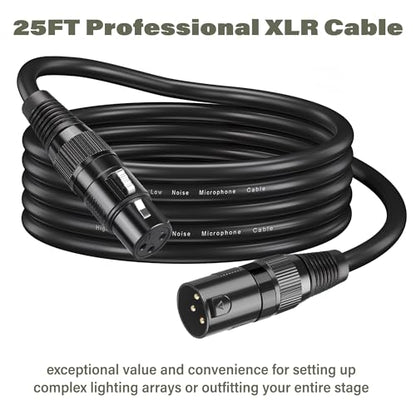 25ft DMX Cable, Flexible 3 Pin XLR Cables, Professional Gold-Plated Male to Female DMX Cables for Stage Lighting Moving Head Lights Audio DJ Equipment (4 Pack)