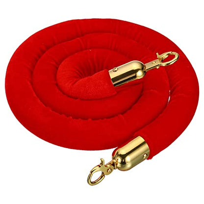 PATIKIL 5 Feet Red Velvet Stanchion Rope, Crowd Control Barrier Rope with Snap Hooks for Posts Stand Queue Divider of Hotel Theater, Golden - color: Red, size: 5 Feet