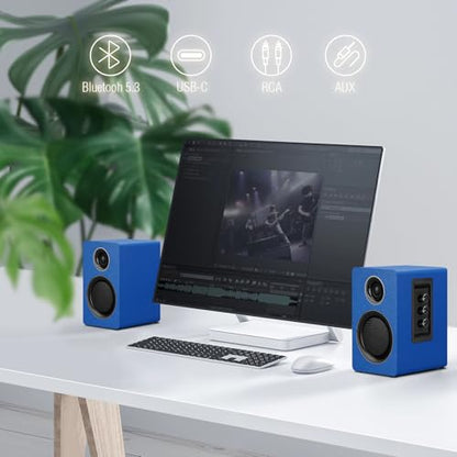 Computer Speakers, Bluetooth 5.3, USB-C, AUX/RCA, 3-Inch Woofer, Blue - color: Blue