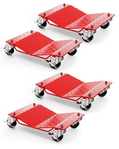 Wheel Dolly Set of 4, 6000LBS Capacity Heavy Duty Car Dollies Red | with 360° Rotational Wheel for Moving Cars, Trucks, Trailers, Motorcycles, and Boats - size: 6000LBS - 4 PCS