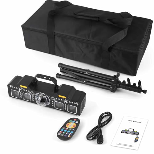 DJ Light with Stand,7IN1 DJ Disco Party Light with Stand&Carry Bag RGB Par Lights,Rotating Ball,Strobe,UV Lighting by DMX Sound Activated Remote Control for Parties Gig Bar Stage
