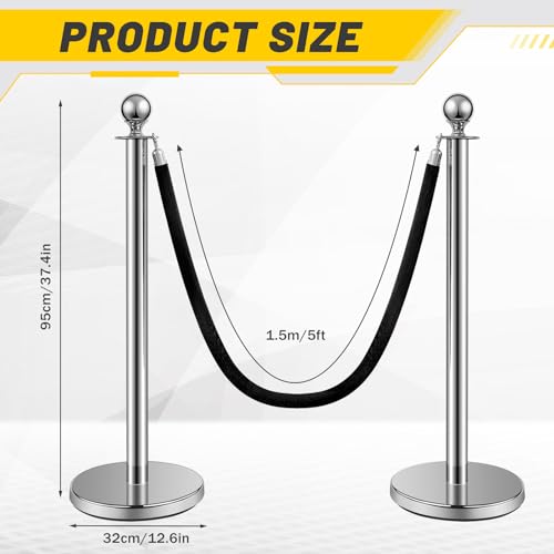 Ferraycle 8 Pcs Crowd Control Stanchions and Velvet Ropes 5 ft Poles Silver Crowd Control Barriers Black Ropes Stainless Steel Stanchions Post for Party Supplies - color: Black