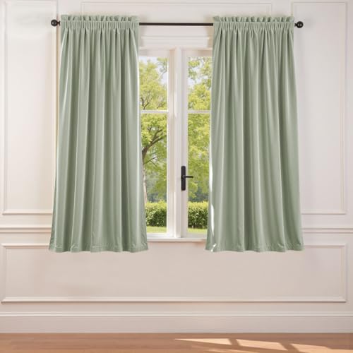 Lazzzy Green Velvet Curtains Blackout Thermal Insulated Curtains 63 Inch Long Window Drapes for Bedroom Living Room Super Soft Luxury Rod Pocket Window Treatment 2 Panels, Grey Sage - color: Grey Sage, size: 52"W x 63"L (Pack of 2)