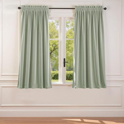 Lazzzy Green Velvet Curtains Blackout Thermal Insulated Curtains 63 Inch Long Window Drapes for Bedroom Living Room Super Soft Luxury Rod Pocket Window Treatment 2 Panels, Grey Sage - color: Grey Sage, size: 52"W x 63"L (Pack of 2)