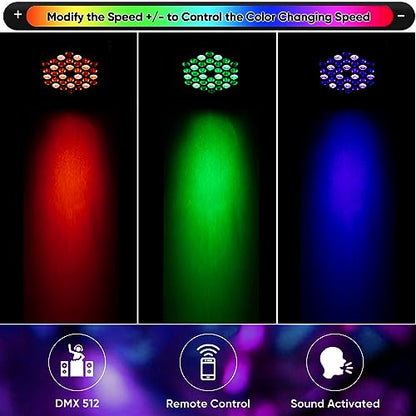 LED Stage DJ Par Lights: RGB 36 LED Uplights with Sound Activated Remote Control - Strobe Light for Parties Events Church Bar Wedding Dance Club DMX Lighting 1 Pack
