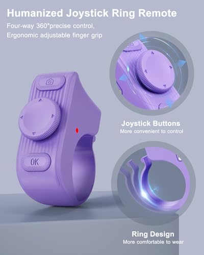[New Upgrade, Easy to Use] TikTok Scrolling Ring Remote Control, Camera Shutter Remote, Wireless Bluetooth Scrolling Ring for iPhone, iPad, iOS, Android - Light Purple - color: Light Purple