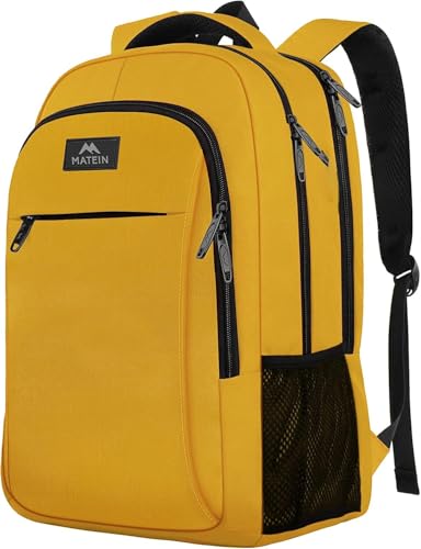 MATEIN Yellow Travel Laptop Backpack, 15.6 Inch Computer Student Bookbag | Anti Theft, Water Resistant, Breathable, Sturdy Lightweight College Backpack, Carry On Personal Item Bag, Gifts for Women Men - color: Yellow, size: 15.6 Inch