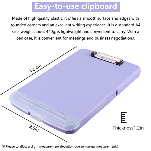 Clipboard with Storage, A4 Binder Nursing Clipboards with Pen Holder, Heavy Duty Storage Clipboards with Low Profile Clip, Clipboard Folder Side-Opening, Smooth Writing Clip Board (Light Purple) - color: Light Purple