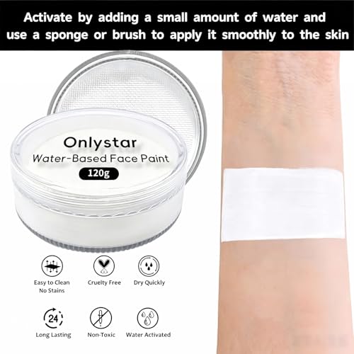 120g Large White Face Paint – 4X Volume of 30g, Water Activated Face Makeup for Halloween Clown Cosplay, Non Toxic Professional SFX Body Paint for Kids Adults – Long Lasting & Easy Wash - color: white