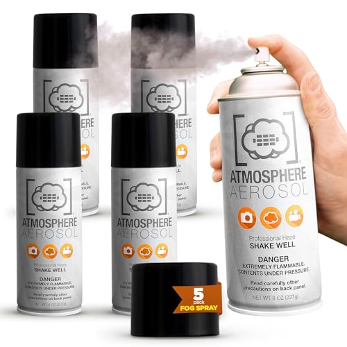5 Pack Atmosphere Aerosol Haze/Fog Spray for Photography - Safe & Portable Mini Fog Machine Alternative - Smoke and Light Ray Effects Maker for Indoor and Outdoor, No Battery - Made in The USA - size: 5 pack