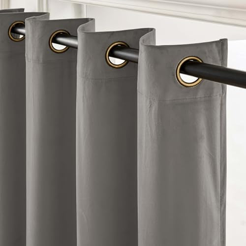 Lazzzy Light Gray Velvet Curtains Thermal Insulated Curtains 84 Inch Lenth Room Darkening Window Drapes for Bedroom Living Room Super Soft Luxury Window Treatment 2 Panels Grommet - color: *Grommet | Light Gray, size: 52"W x 84"L (Pack of 2)