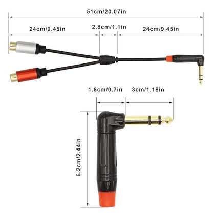 1/4 inch to Dual RCA Audio Cable 1.6ft, Gold Plated Right Angle 6.35mm Quarter inch Male TRS Stereo Plug to 2 RCA Phono Female Audio Y Splitter Cable,0.5m