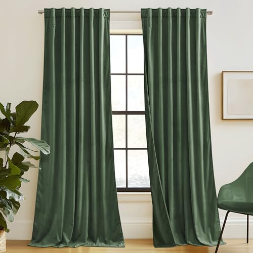 RYB HOME Army Green Velvet Curtains 84 inches for Bedroom Living Room - color: Army Green, size: 52"W x 84"L (Pack of 2)