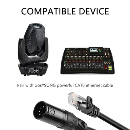 GINTOOYUN 5 Pin XLR to RJ45 Adapter Cable - 2 Pack DMX XLR 5 Pin Male to RJ45 Male Connector Extension Cable - 30CM/11.8in for Amplifiers, Mixers, KTV Equipment, Lighting and Sound