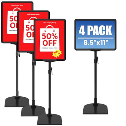 4Pack Sign Stand for Display 8.5 x 11, Adjustable Poster Stand for Table Top & Floor, Floor Standing Sign Holder, Signage Stands for Business, Tradeshow, Store, Farm Display Stands - size: 4 Pack, 8.5 x 11 inch