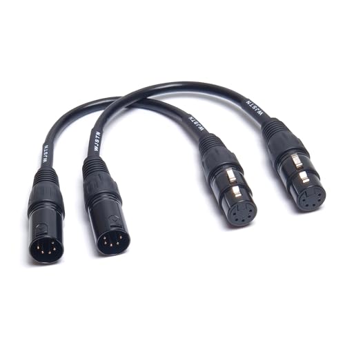 WJSTN XLR Adapter Cable, 5 Pin Male to 5 Pin Female,XLR to XLR Jumper for Mixer, DMX Lightspeed, DMX Controller 2 Pack (6in), black