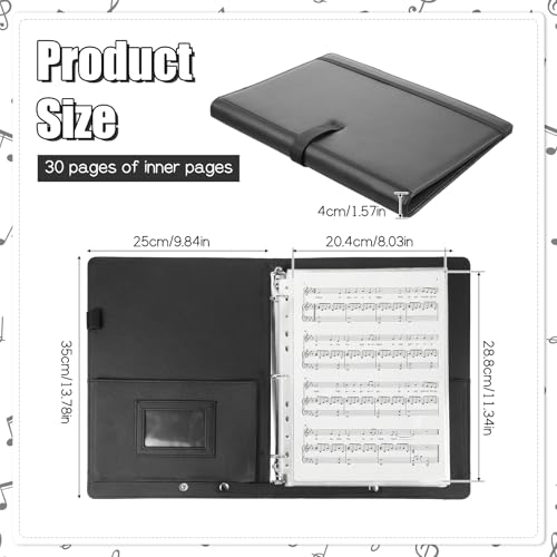 Choral Sheet Music Folder Organiser 3 Ring Black Choir Binder with Hand Strap PU Piano Music Sheet Holder Storage with Plastic Sleeves Fits Letter Size 8.5 x 11 Inch for Guitar, Orchestra, Band