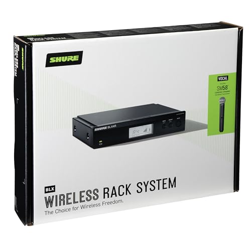 Shure BLX24R/SM58 Rack-Mount Wireless Audio System H10 Band (542–572 MHz) – BLX4R Receiver, BLX2 Transmitter with SM58 Dynamic Mic, Up to 14 Hr Battery, 300 ft Range - style: Full System, Rack Mount