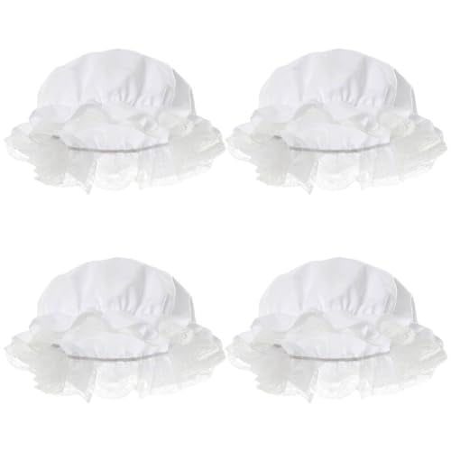 BAOZOON White Mob Cap Colonial Bonnet Hat Grandma Night Hat with Lace Frilly Cosplay Accessories for Revolutionary Handmaids - style: 4 Pcs