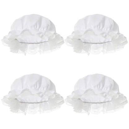 BAOZOON White Mob Cap Colonial Bonnet Hat Grandma Night Hat with Lace Frilly Cosplay Accessories for Revolutionary Handmaids - style: 4 Pcs