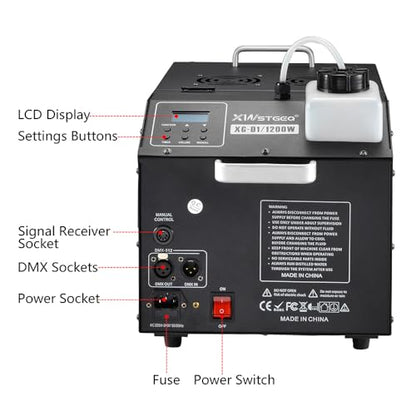 XWSTGEQ 1200W Low Lying Ground Fog Machine DMX512 Wireless Remote Control | Adjustable Fog Output, Anti-Dry Pump Protection, Stainless Steel Tank for Wedding Halloween DJ Stage
