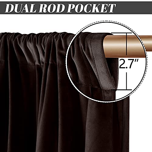 nanbowang Coffee Brown Velvet Curtains - 42 Inches Width 72 Inches Long Soft Curtain Rod Pocket Thermal Insulated Window Treatment for Bedroom 2 Panels - color: Brown, size: 42"W x 72"L (Pack of 2)