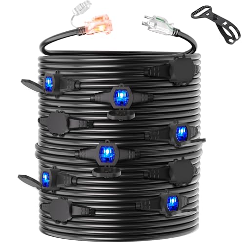 Black 50FT 16 Gauge Outdoor Waterproof Extension Cord with 11 Outlets - color: 50FT 16 Gauge 11 Outlet