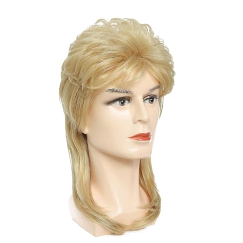 Men’s 80s Mullet Wig Blonde Synthetic Funny Wig for Adult Costume Party Halloween Cosplay (Light Blonde) - color: m57-Light Blonde