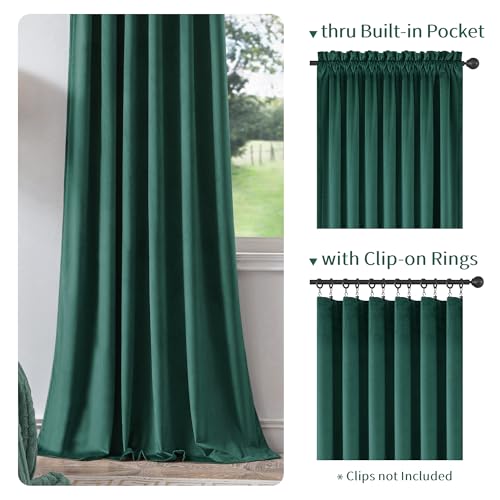 FMFUNCTEX Velvet Curtains Emerald Green Thermal Insulated Curtains for Bedroom Living Room Darkening Curtains 84 Inches Long Soft Luxury Heavy Rod Pocket Window Treatments Drapes 2 Panels Set - color: Emerald Green, size: 52"W x 90"L (Pack of 2)