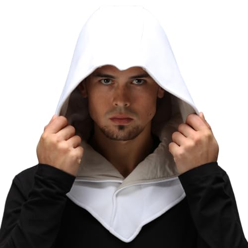 Assassin Hood and Mask Cotton Ninja Balaclava Adaptable Hoodie Casual Ren Faire Cosplay LARP Costume Cowl - color: White