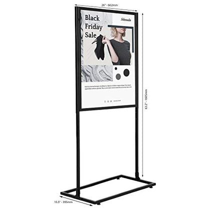 M&T Displays Metal Eco Info Board, Black 24x36 Inches Slide-In Poster Sign Holder 1 Tier Double Sided Floor Standing Pedestal Advertising Display with Backing and Anti-Glare PET Cover