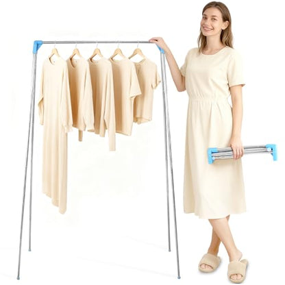 Twist-to-Lock Portable Clothes Drying Rack, Foldable Garment Rack for Travel, Dance Competitions, Collapsible Hanging Rack for Camping, Hotel & Dorm Use (With Hanger)